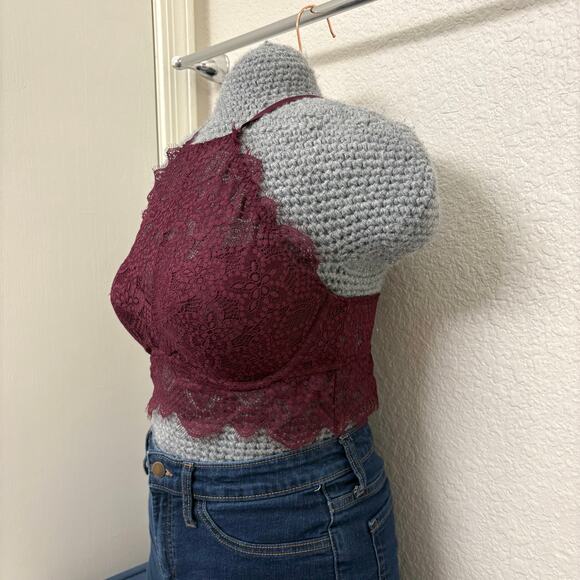 PINK Victoria's Secret Purple Lace Push Up High Neck Racerback Bralette L A - C - Picture 2 of 5